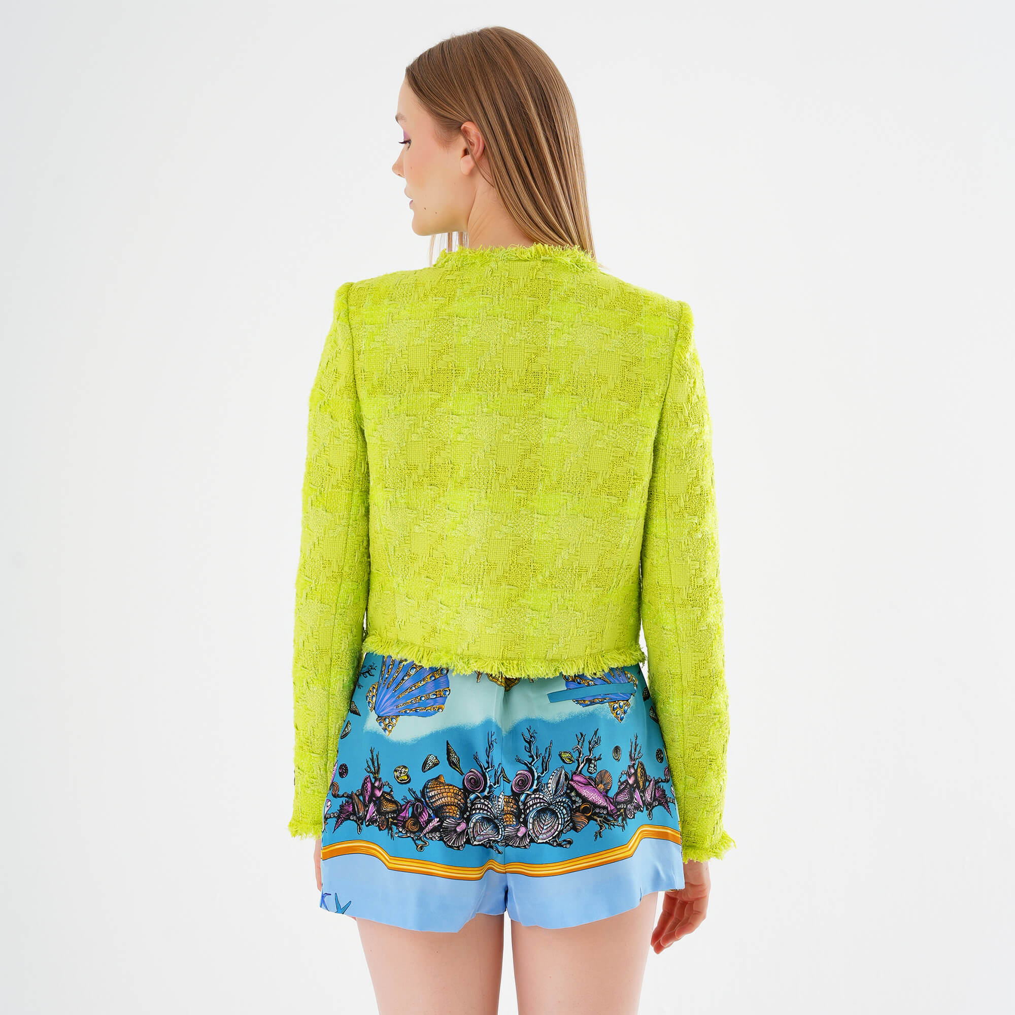 Versace - Neon Green Cropped Tweed Jacket IT42